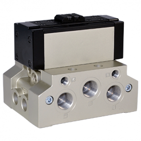 Distribuitor 5/3 centrul exhaustat ISO 5599/2 bistabil actionare pneumatica