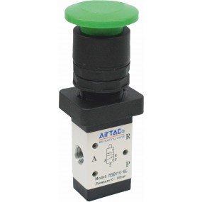 Distribuitor 3/2 seria 100 G1/8 actionare cu buton tip ciuperca culoare verde