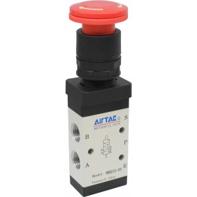 Distribuitor 5/2 seria 200 G1/4 actionare cu buton tip ciuperca, cu blocare, culoare rosie