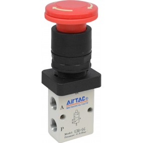 Distribuitor 3/2 seria S3 G1/8 actionare cu buton tip ciuperca, cu blocare, culoare rosie