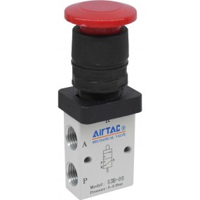 Distribuitor 3/2 seria S3 G1/4 actionare cu buton tip ciuperca culoare rosie