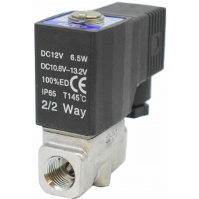 Vana control fluide din inox 20 bar apa/aer/ulei/abur normal inchisa 1/4" cu bobina si conector - 24VDC