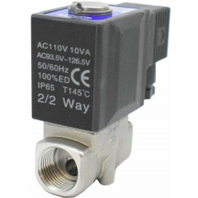 Vana control fluide din inox apa/aer/ulei normal inchisa 1/2" cu bobina si conector - 110VAC