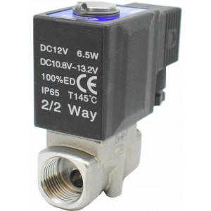 Vana control fluide din inox apa/aer/ulei/abur normal inchisa 1/2" cu bobina si conector - 12VDC
