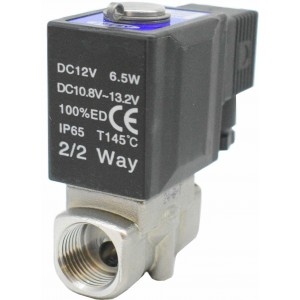 Vana control fluide din inox apa/aer/ulei normal inchisa 1/2" cu bobina si conector - 12VDC