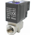 Vana control fluide din inox 20 bar apa/aer/ulei/abur normal inchisa 1/2" cu bobina si conector - 220VAC