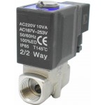 Vana control fluide din inox apa/aer/ulei/abur normal inchisa 1/2" cu bobina si conector - 220VAC