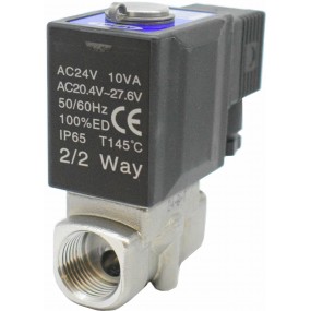 Vana control fluide din inox apa/aer/ulei/abur normal inchisa 1/2" cu bobina si conector - 24VAC