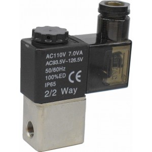 Vana control fluide din alama apa/aer/ulei normal inchisa 1/8" orificiu 2,5 mm cu bobina si conector - 110VAC