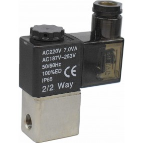 Vana control fluide din alama apa/aer/ulei normal inchisa 1/8" orificiu 2,5 mm cu bobina si conector - 220VAC