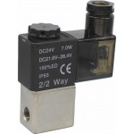 Vana control fluide din alama apa/aer/ulei normal inchisa 1/8" orificiu 2,5 mm cu bobina si conector - 24VDC