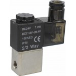 Vana control fluide din alama apa/aer/ulei normal inchisa 1/8" orificiu 2,5 mm cu bobina si conector - 24VDC