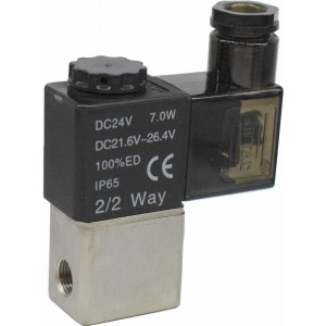 Vana control fluide din alama apa/aer/ulei normal inchisa 1/8" orificiu 2,5 mm cu bobina si conector - 24VDC