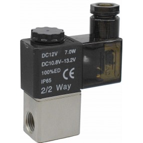 Vana control fluide din alama apa/aer/ulei normal inchisa 1/4" orificiu 2,5 mm cu bobina si conector - 12VDC
