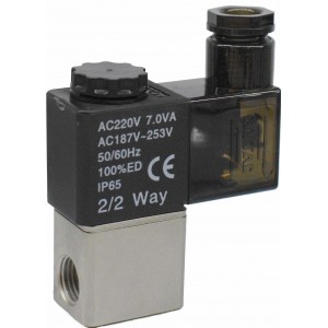 Vana control fluide din alama apa/aer/ulei normal inchisa 1/4" orificiu 2,5 mm cu bobina si conector - 220VAC