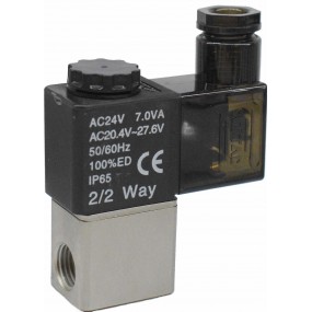 Vana control fluide din alama apa/aer/ulei normal inchisa 1/4" orificiu 2,5 mm cu bobina si conector - 24VAC