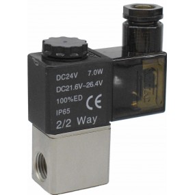 Vana control fluide din alama apa/aer/ulei normal inchisa 1/4" orificiu 2,5 mm cu bobina si conector - 24VDC