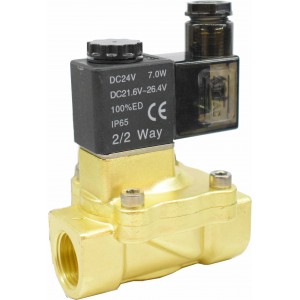 Vana control fluide din alama apa/aer/ulei normal inchisa 1/2" orificiu 13 mm cu bobina si conector - 24VDC