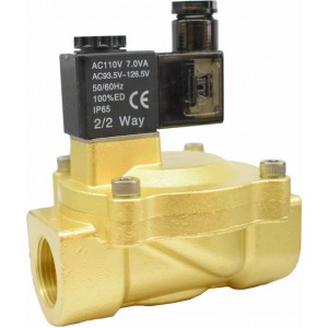 Vana control fluide din alama apa/aer/ulei normal inchisa 1" orificiu 25 mm cu bobina si conector - 110VAC