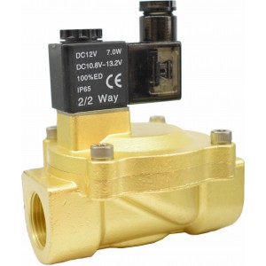 Vana control fluide din alama apa/aer/ulei normal inchisa 3/4" orificiu 25 mm cu bobina si conector - 12VDC