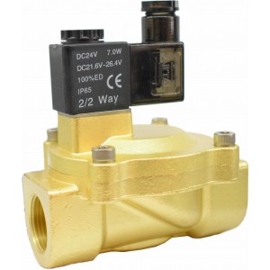 Vana control fluide din alama apa/aer/ulei normal inchisa 3/4" orificiu 25 mm cu bobina si conector - 24VDC