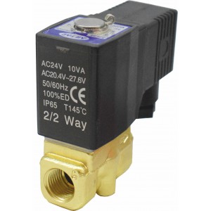 Vana control fluide din alama apa/aer/ulei normal inchisa 1/4" orificiu 3 mm cu bobina si conector - 24VAC