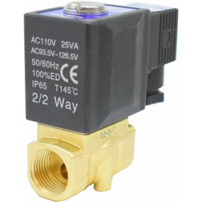 Vana control fluide din alama apa/aer/ulei normal inchisa 1/2" orificiu 5 mm cu bobina si conector - 110VAC