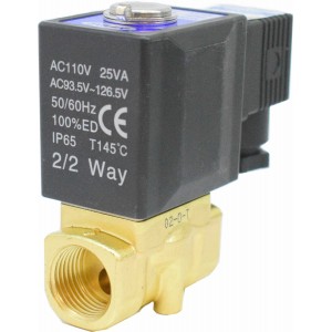 Vana control fluide din alama apa/aer/ulei normal inchisa 1/2" orificiu 5 mm cu bobina si conector - 110VAC