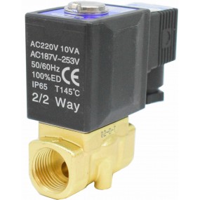 Vana control fluide din alama apa/aer/ulei normal inchisa 1/2" orificiu 5 mm cu bobina si conector - 220VAC