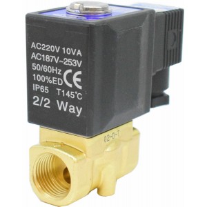 Vana control fluide din alama apa/aer/ulei normal inchisa 1/2" orificiu 5 mm cu bobina si conector - 220VAC