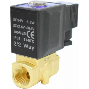 Vana control fluide din alama apa/aer/ulei normal inchisa 1/2" orificiu 5 mm cu bobina si conector - 24VDC