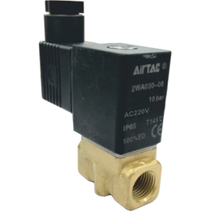 Vana control fluide din alama apa/aer/ulei normal inchisa 1/4" orificiu 3 mm cu bobina si conector - 220VAC