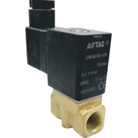 Vana control fluide din alama apa/aer/ulei normal inchisa 1/4" orificiu 3 mm cu bobina si conector - 110VAC