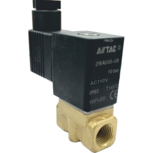 Vana control fluide din alama apa/aer/ulei normal inchisa 1/4" orificiu 3 mm cu bobina si conector - 110VAC