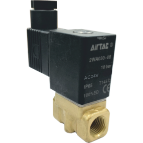 Vana control fluide din alama apa/aer/ulei normal inchisa 1/4" orificiu 3 mm cu bobina si conector - 24VAC