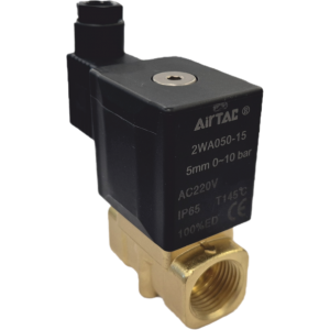 Vana control fluide din alama apa/aer/ulei normal inchisa 1/2" orificiu 5 mm cu bobina si conector - 220VAC