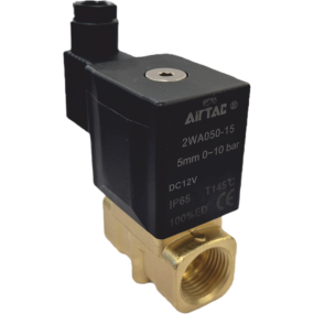 Vana control fluide din alama apa/aer/ulei normal inchisa 1/2" orificiu 5 mm cu bobina si conector - 12VDC