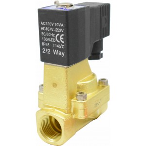 Vana control fluide din alama apa/aer/ulei normal inchisa 1/2" orificiu 15 mm cu bobina si conector - 220VAC