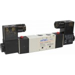 Electrovalva bistabila 5/3 centrul exhaustat cu 2 bobine si 2 conectori cu led prezenta tensiune G1/8" - 220VAC