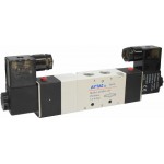 Electrovalva bistabila 5/3 centrul inchis cu 2 bobine si 2 conectori cu led prezenta tensiune G1/4" - 24VAC