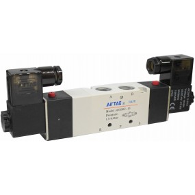 Electrovalva bistabila 5/3 centrul in presiune cu 2 bobine si 2 conectori cu led prezenta tensiune G3/8" - 24VAC