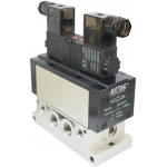 Electrovalva 5/3 centrul inchis ISO 5599/1 bistabila cu bobine si conectori cu led prezenta tensiune -220VAC